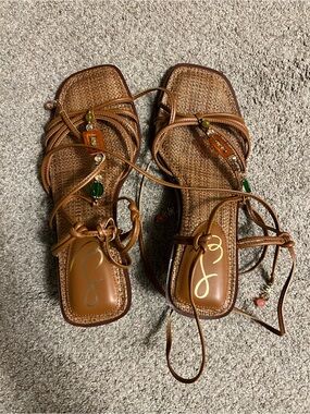 Sam Edelman Brown Strappy Beaded Lace-Up Sandals
